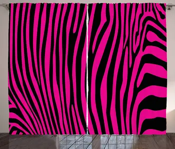 

Pink Zebra Curtains Stylish African Animal Wilderness Pattern Jungle Mammal Fashion Boho Graphic Living Room Bedroom Window Drap