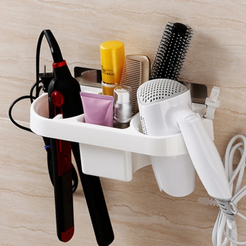 Wall Mount Hair Dryer Holder Plastic Bathroom Organizer Shelf