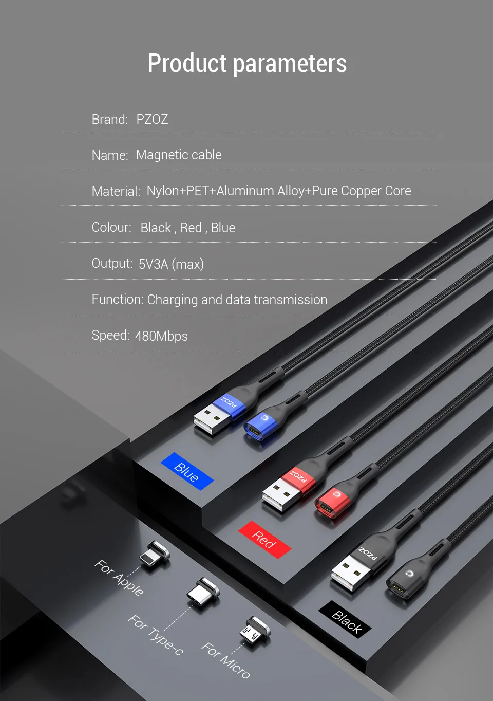 Магнитный usb-кабель для зарядки PZOZ, кабель Micro usb для быстрой зарядки, магнитный usb-кабель type c для зарядки iphone, xiaomi, samsung, шнур