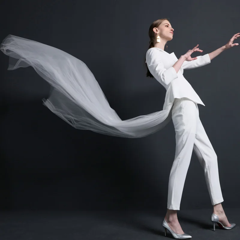 

High quality women suits pants suit Irregular white suit fashion OL jacket body building 2 pieces suit wedding suit with veil