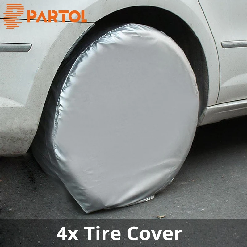 

Partol 4Pcs Gray Car Tire Cover Automobile Spare Tyre Cover Bag Sun Protection Antifreeze Dustproof Waterproof High Quality
