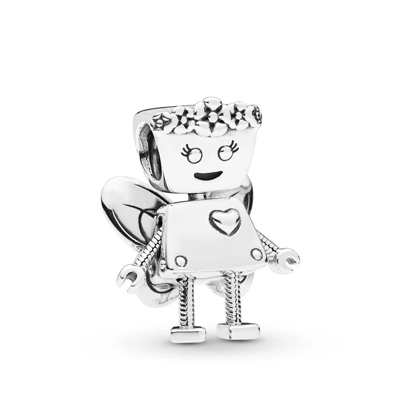 Стерлинговое Серебро 925 Шарм для браслета Pandora браслет Diy цветок Сердце робот навсегда Шарм, изготовление украшений - Цвет: Robot Girl
