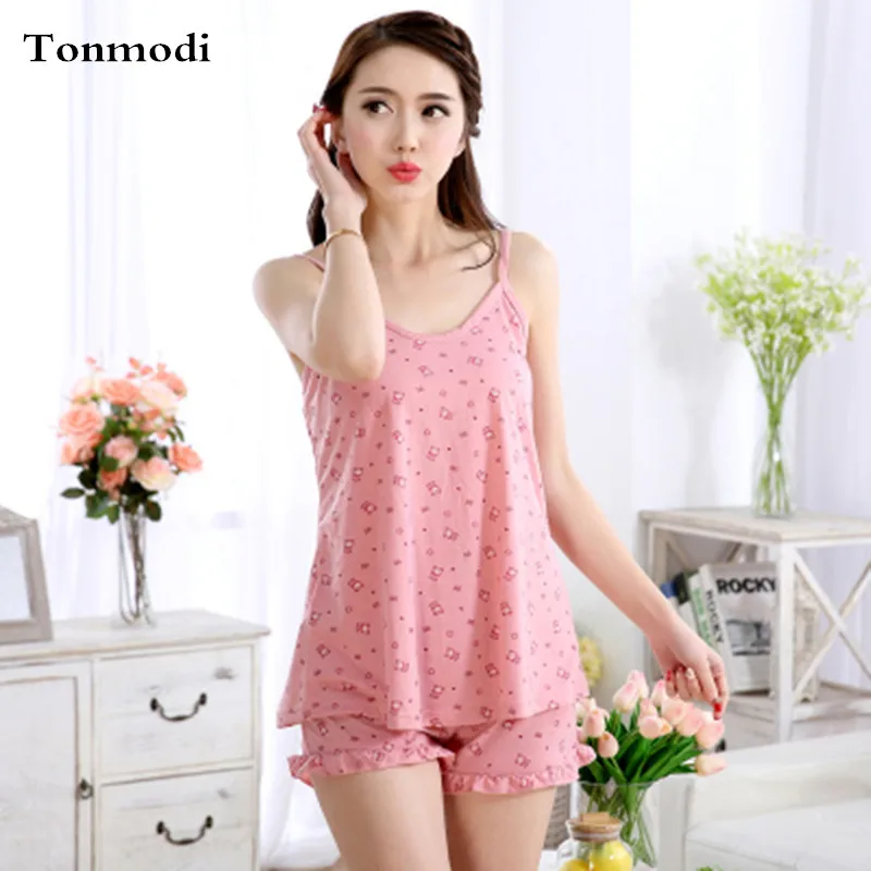 Pajamas For Women Summer Sling Cotton sleep lovely shorts Pajama Set