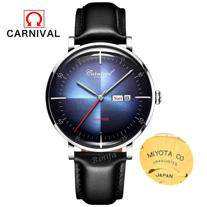 

Carnival luxury brand military watch men switzerland genuine leather auto mechanical men watches waterproof clocks uhren montre
