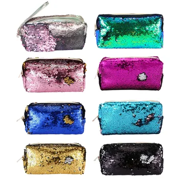 

High Quality Fashion Glitter Mermaid Sequins Laser Cosmetic Bag Student Sequin Pencil Case Ladies Coin Purse Storage Bags