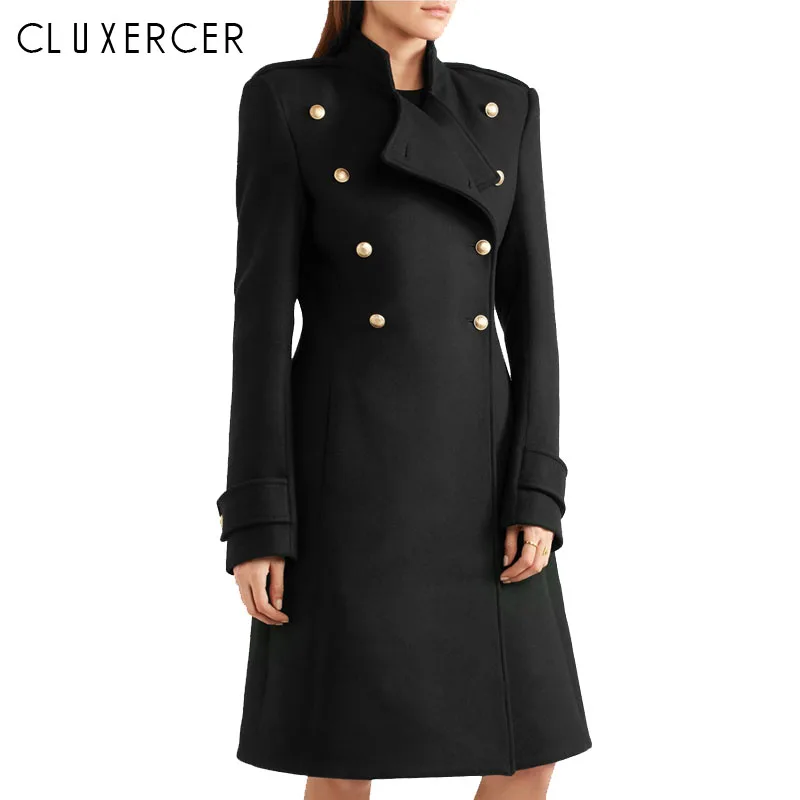 

Winter woman coats 2018 NEW elegant women Slim Double Breasted Black Winter Coats Long Outerwear for Women casaco feminino