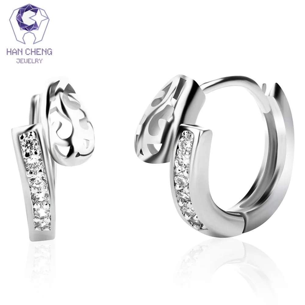 

HanCheng New Fashion Luxury Hollow Circle Silver Plated Gem Stone Zircon CZ Small Hoop Earrings For Women Jewelry brincos bijoux