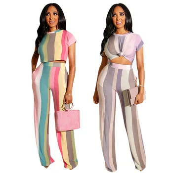 

Spring Summer Women Two Piece Set Top and Pants Plus Size Outfits Tracksuit Sweatsuit Outfit Rainbow Print Active Sets