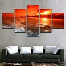 

Fashionable Five Pieces Landscape Ocean Canvas Oil Printings Painting Home Wall Decor Framed Modern Space Art For Living Room
