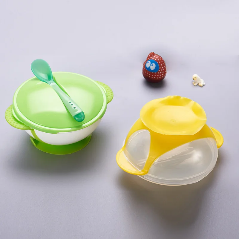 

Toddler baby temperature sensing feeding spoon child tableware food training bowl binaural baby learning dishes service Plate