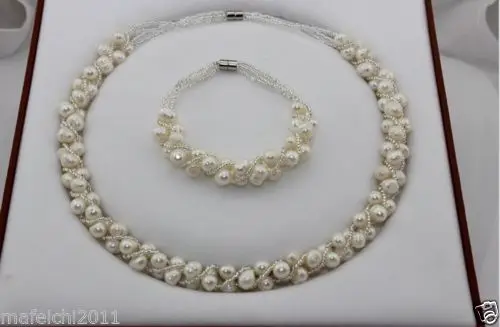 

Natural Freshwater Pearl jewellery Necklace Bracelet Set Magnetic clasp