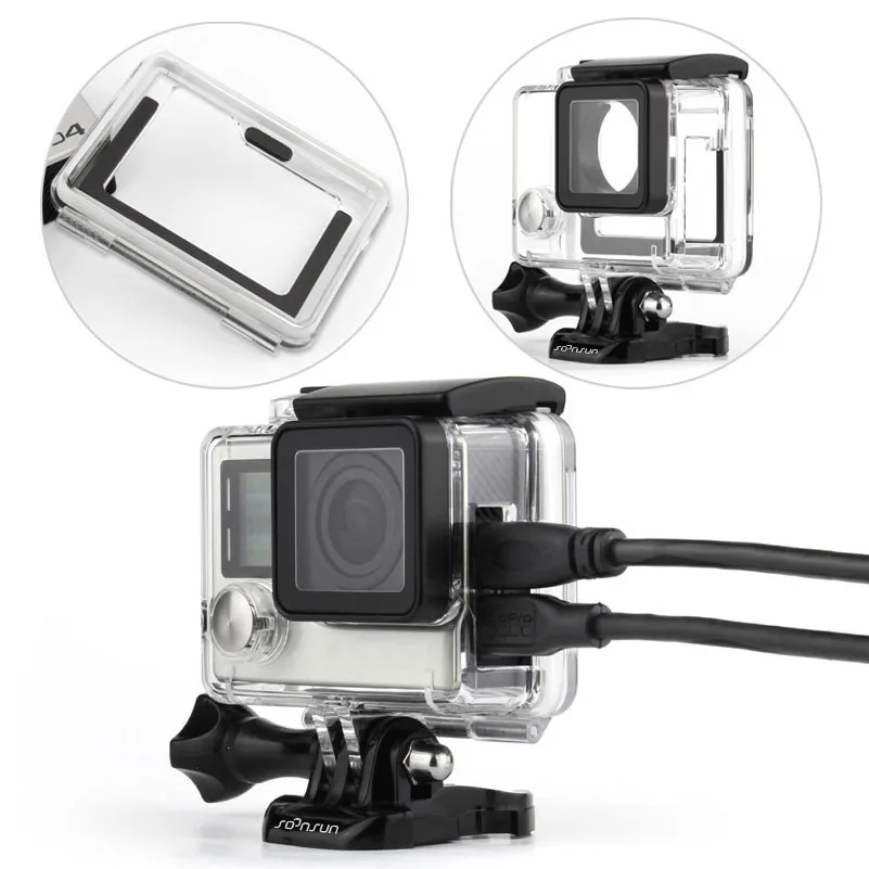 SOONSUN боковой открытый Скелет Защитный корпус чехол для GoPro Hero 4 3+ 3 камеры, задняя дверь является скелетом и осязаемым