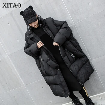 

[XITAO] Long Women 2018 Winter Korea Fashion New Arrival Full Sleeve Thick Coat Female Solid Color Pocket Straight Parka LJT4621