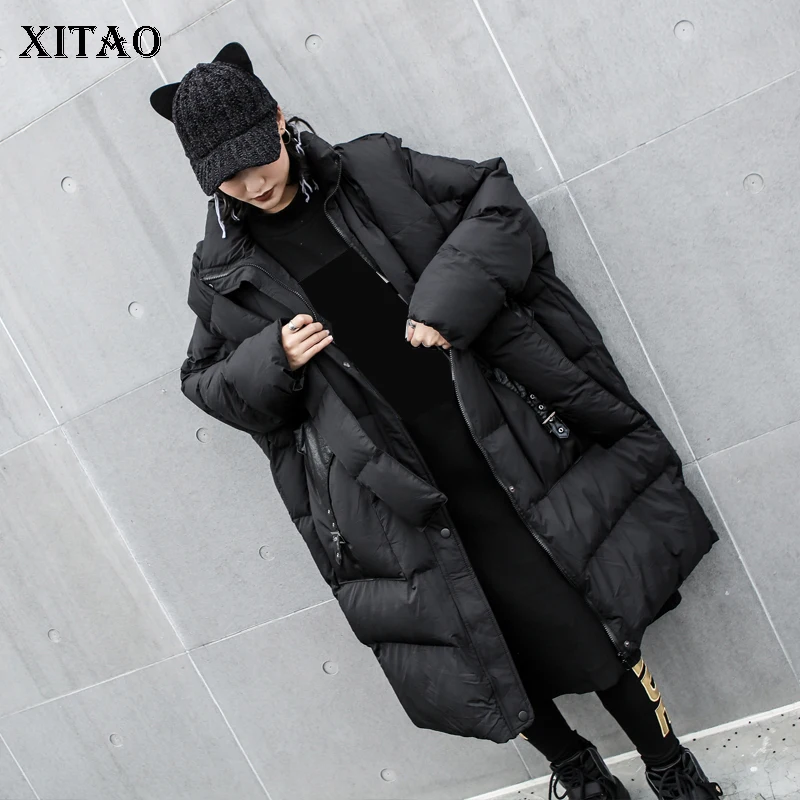 Женское длинное пальто с карманами XITAO однотонное плотное Прямое длинными