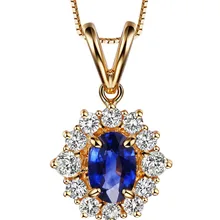 18 K желтого золота 0.5CT натуральный драгоценный камень сапфир алмазный кулон ожерелье для женщин ювелирные украшения подарок на день матери