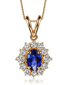

18K Yellow Gold 0.5CT Natural Sapphire Gemstone Diamond Pendant Necklace For Women Fine Jewelry Mother's Day Gift