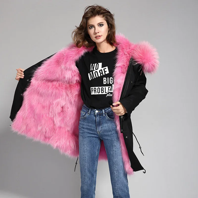 TREND Setter 2018 Winter Army Green Women Long Real Fox