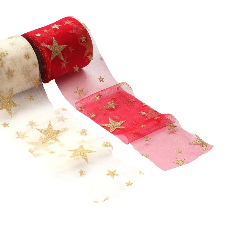 

25y Stars Sequins Ribbon Tulle Roll Fabric DIY Baby Shower Birthday Party Decor Sashes Gifts Packaging Wedding Bride Tribe Decor
