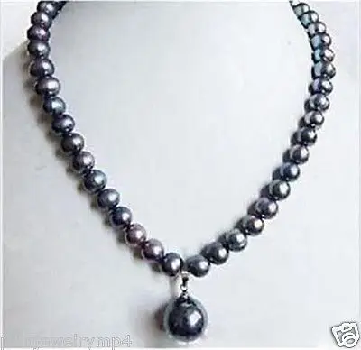 

Jewelry 7-8mm Black Tahitian Pearl Necklace Shell Pearl Drop 18" ##a #a