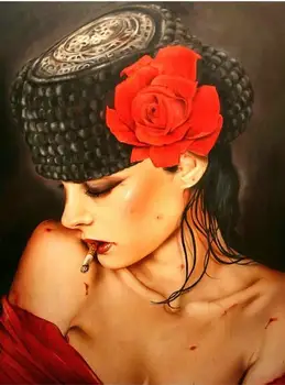 

Handmade fantasy sexy smoking girl oil painting on canvas by Brian M. Viveros