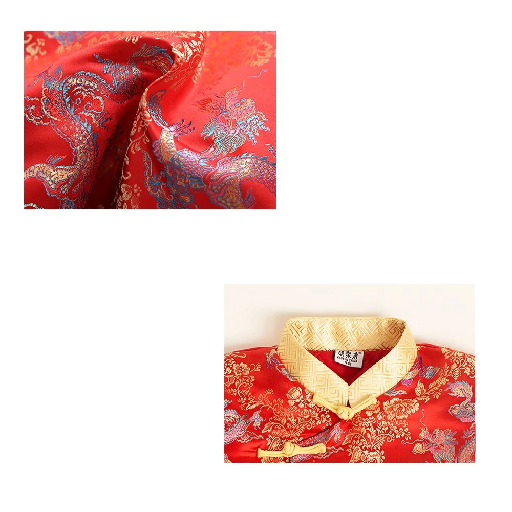 Золотой дракон пальто для маленьких мальчиков стеганые Тан костюм дети Китай платье, одежда, костюмы куртка для мальчиков красный костюм
