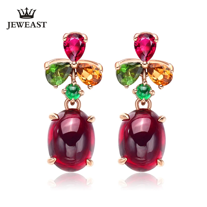

Natural garnet 18K Pure Gold Earring Real AU 750 Solid Gold Earrings Diamond Trendy Fine Jewelry Hot Sell New 2019