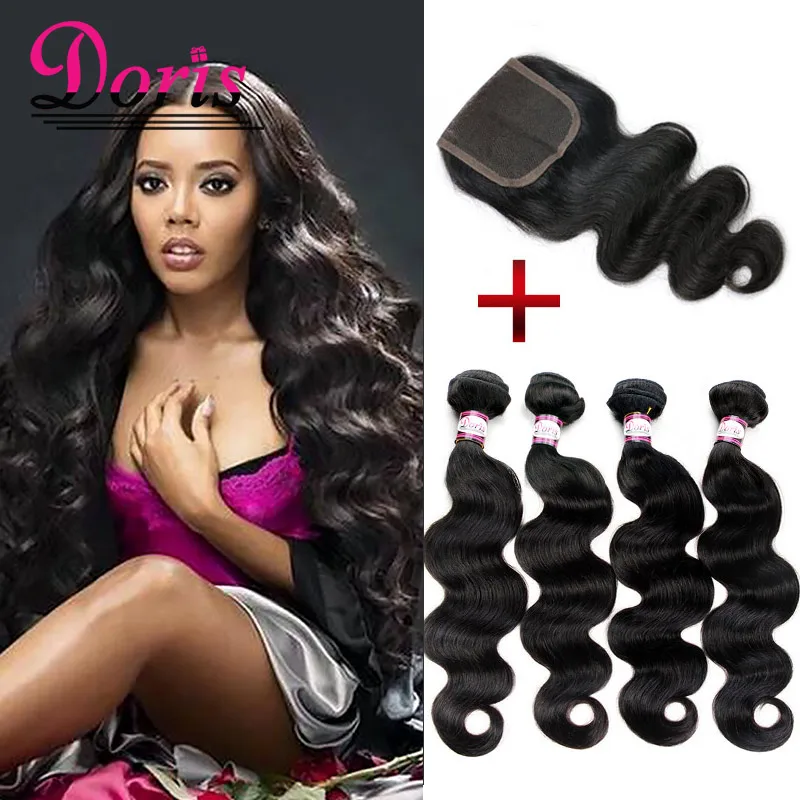 Peruvian Virgin Hair With Closure Peruvian Body Wave hair 3/ 4 Bundles Human Hair With Closure Weave Queen Hair Products Tissage