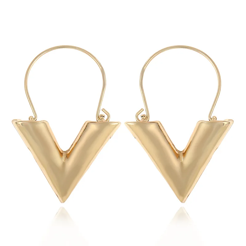 

Gold Color Tube V Dangle Earrings Geometric Letter V Shape Hoops Jewelry New Personality Minimalist Metal Women Earrings Jewelry