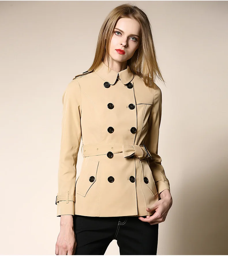 Burdully женский плащ большой размер английский стиль короткое пальто двубортный верхняя одежда женская одежда