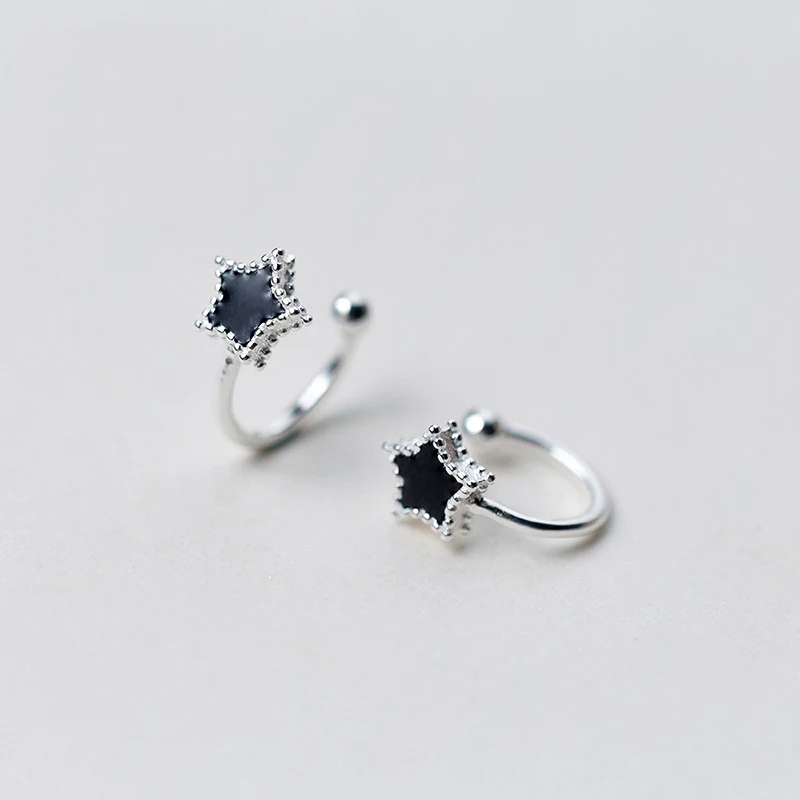 

Korean Cute Black Star Earrings Ear Cuff 925 Steriling Silver Tiny Star Clip Earrings without piercing For Girls Daughter's Gift