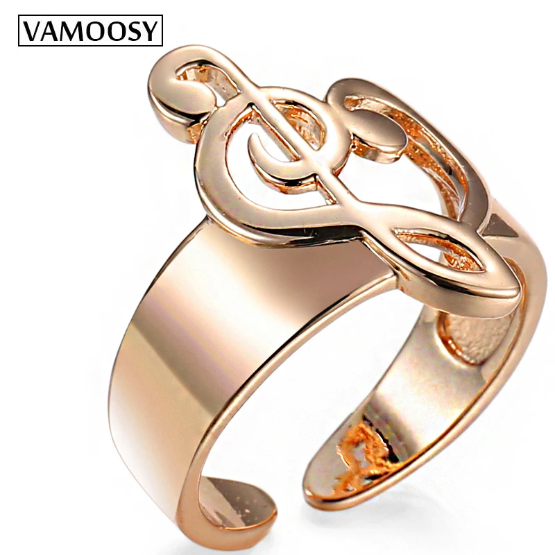 

VAMOOSY BOHO Rose Gold Copper Heart Rings for Women Musical Note Pattern Open Ring for Women Lover Trendy copper Jewelry Fashion