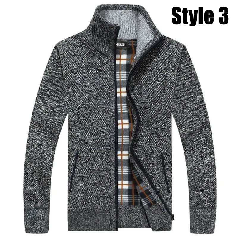 Теплый толстый бархатный кашемировый зимний мужской свитер, Пуловеры на молнии с воротником-стойкой, мужская повседневная одежда, трикотажная одежда с узором, большой размер 3xl - Цвет: Style3 Dark Gray