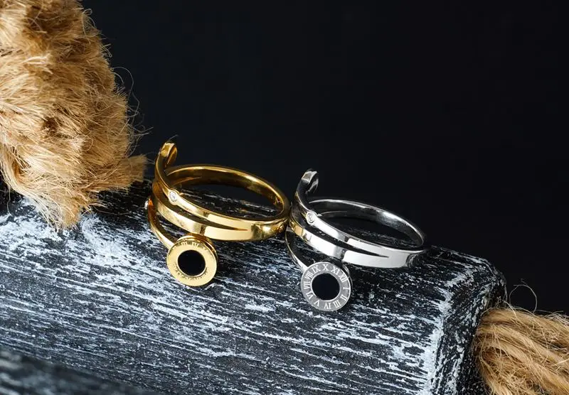 Романтические Многослойные Кристальные кольца из нержавеющей стали CZ кубический циркон кольцо Круглый черный Римский номер ювелирные изделия для женщин Bague Femme