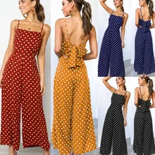 Elegant Sexy Jumpsuits Women Sleeveless Polka Dots Loose Trousers Wide Leg Pants Rompers Holiday Backless Bow Leotard Overalls Elegant Sexy Jumpsuits Women Sleeveless Polka Dots Loose Trousers Wide Leg Pants Rompers Holiday Backless Bow Leotard Overalls