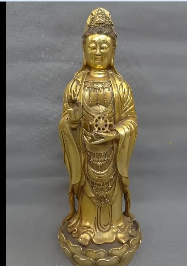 

880070234<<<18" China Tibetan Bronze Buddhism Lotus Kwan-Yin Guan Yin Goddess Statue