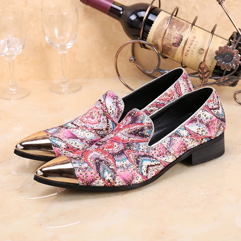 

floral elegant prom shoes men leather business work loafers slip on party wedding oxford velvet print summer gold toe flats