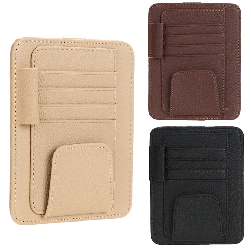 

Universal Car Auto Sun Visor Glasses Sunglasses Pen Card Ticket Clip Holder Multiuse Suit Leather For Car Roof