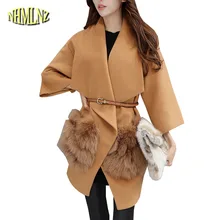 Новинка зимы модные Чистый цвет Для женщин шерстяные пальто хан издание тонкий пояс средней длины 7 минут рукава Для женщин куртка S-XXL OK107