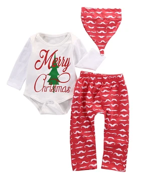 

2016 Autumn Christmas Infant Baby Boy Girl Outfits Clothes Romper Top+ Pants Leggings Hat 3PCS Set