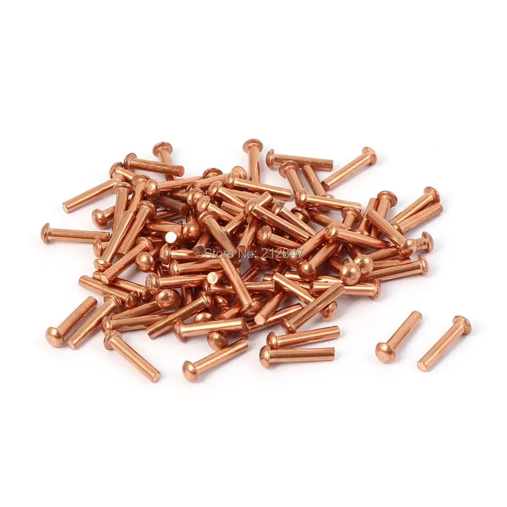 2mm x 10mm Round Head  Copper Solid Rivets Hardware Gold Tone 12mm Length 100 Pcs
