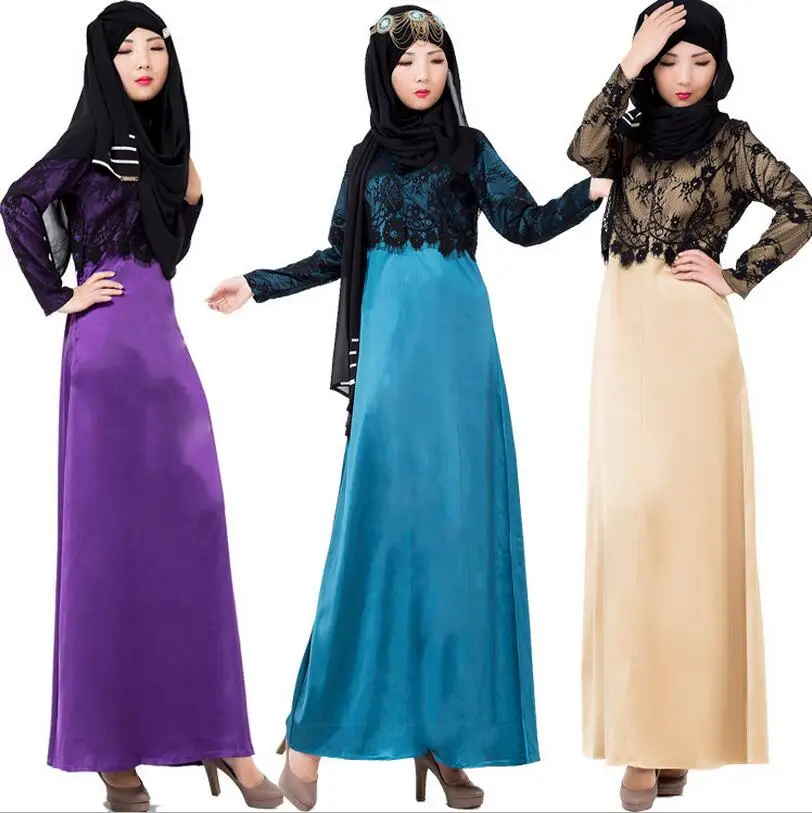 Discount!! New Adult Muslim lace stitching Dresses Islamic Dubai Abaya
