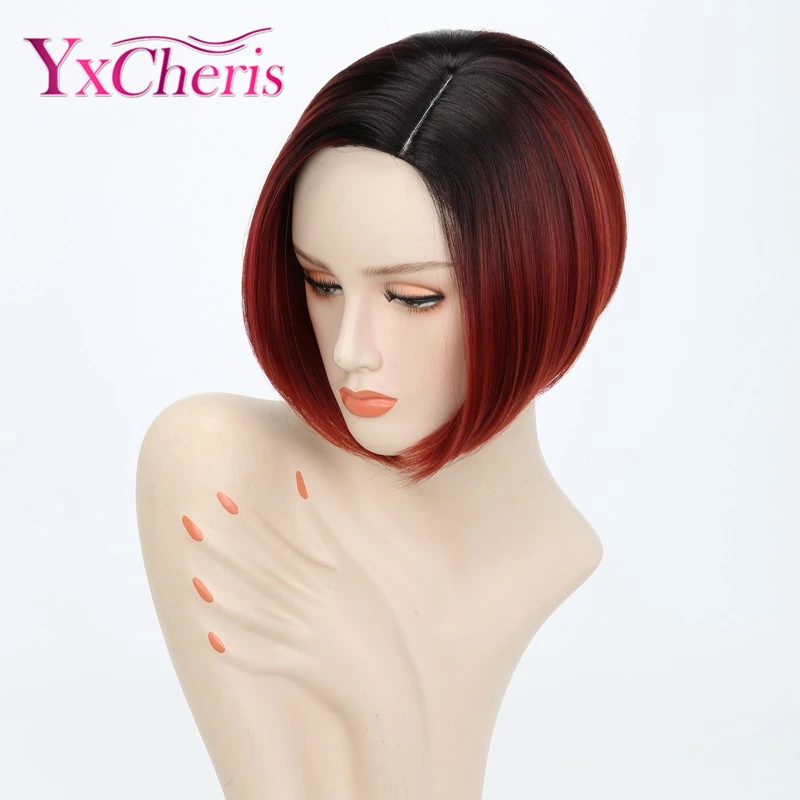 Pelucas rubias de Ombre para mujer peluca corta de pelo sintético pelucas rojas de fibra resistente al calor para mujer Pelucas rubias de Ombre para mujer peluca corta de pelo sintético pelucas rojas de fibra resistente al calor para mujer