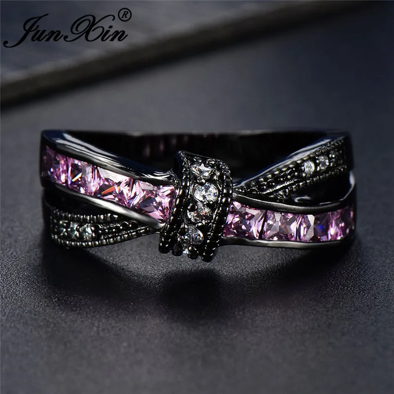 JUNXIN Wholesale Rainbow Fire Opal Rings For Women Men Black Gold Filled Green Blue White Opals Red Purple Zircon Crossed Ring