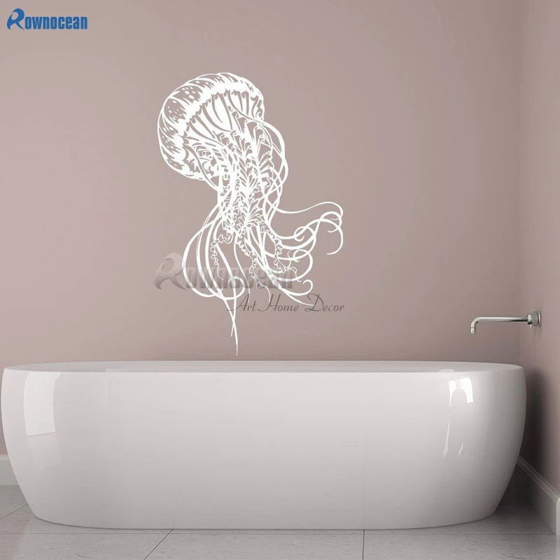 ROWNOCEAN Jellyfish Sea Wall Decals Bathroom Jelly Fish Sticker Ocean Animal Vinyl Home Decoration Art Washroom Sticker Y-05