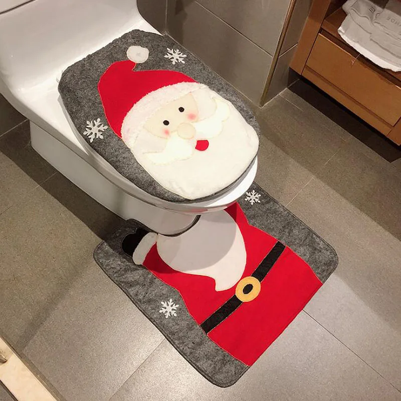 

2pcs/set Xmas Decor Toilet Foot Pad Seat Cover Cap Christmas Decoration Santa Claus Toilet Mat Rug Bathroom Accessory
