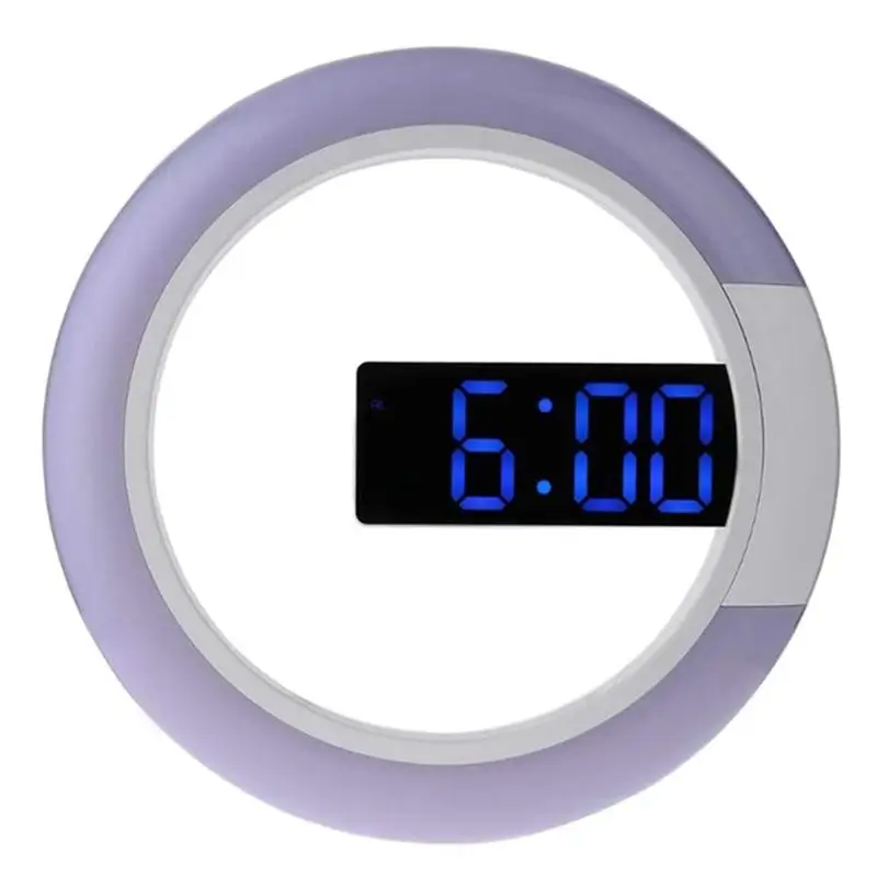 

LED Wall Clock with Temperature Digital Alarm Clock Hollow Ring Shaped Mirror Wall Clock Brightness Adjustable 12/24 Hour Time