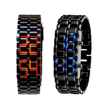 

Practical 2x Lava Style Black Bracelet Red / Blue LED Watch