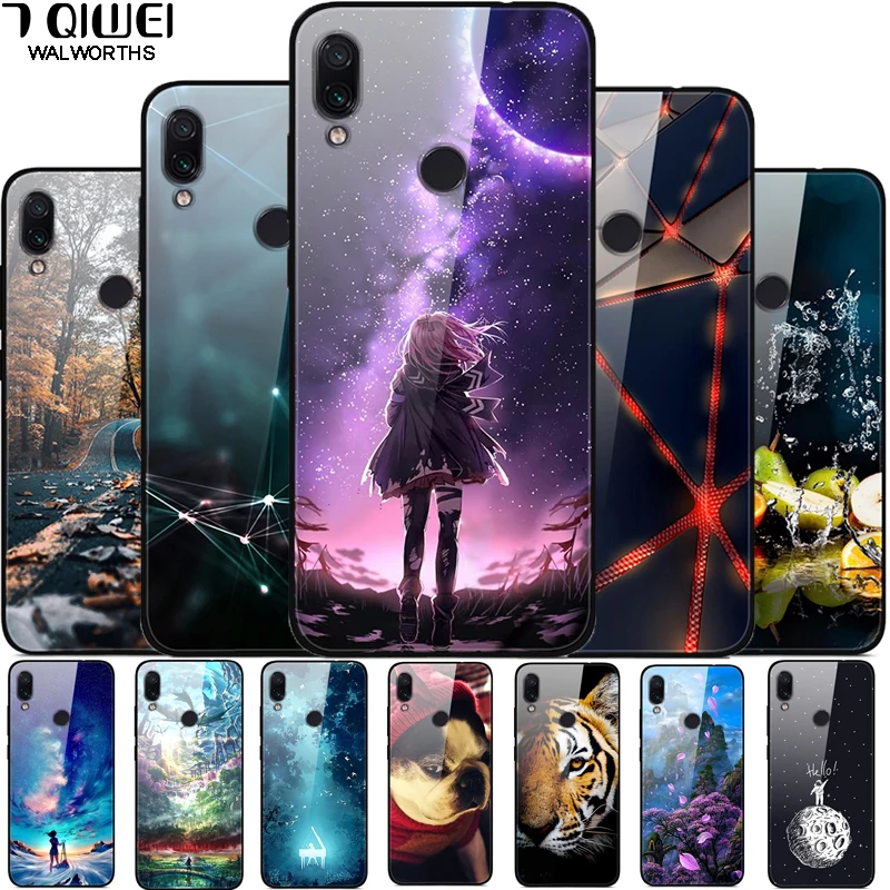 

J For Xiaomi Redmi Y3 Case RedmiY3 Glass Back Hard Cover For Funda Xiaomi Redmi 7 Case Redmi7 2019 Soft TPU Bumper Tempered 6.26