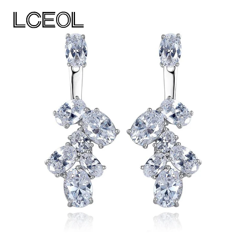 

LCEOL French Style Hot Sale White Gold Color Clear AAA Zircon Earring 2 Ways to Wear Cubic Zirconia Earrings for Women