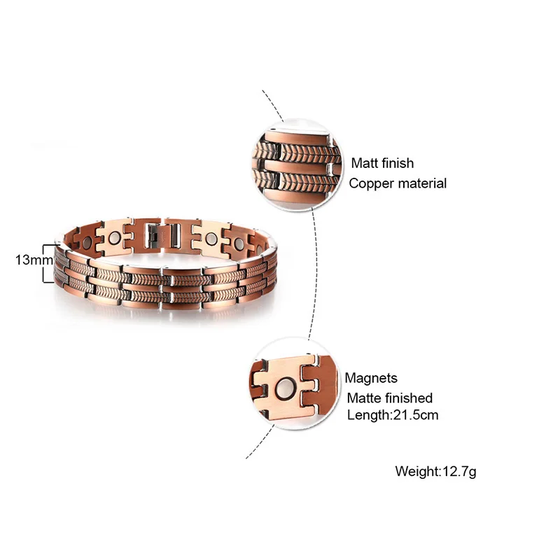 pulseira elegante de cobre puro para pulseira ajustável para terapia de alívio da dor para artrite túnel do carpo